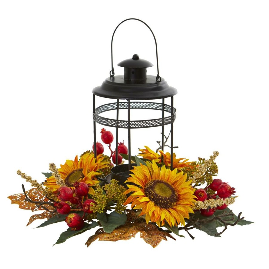 Holiday * | Nearly Natural 18" Sunflower Berry Artificial Arrangement Candelabrum At The Best Price