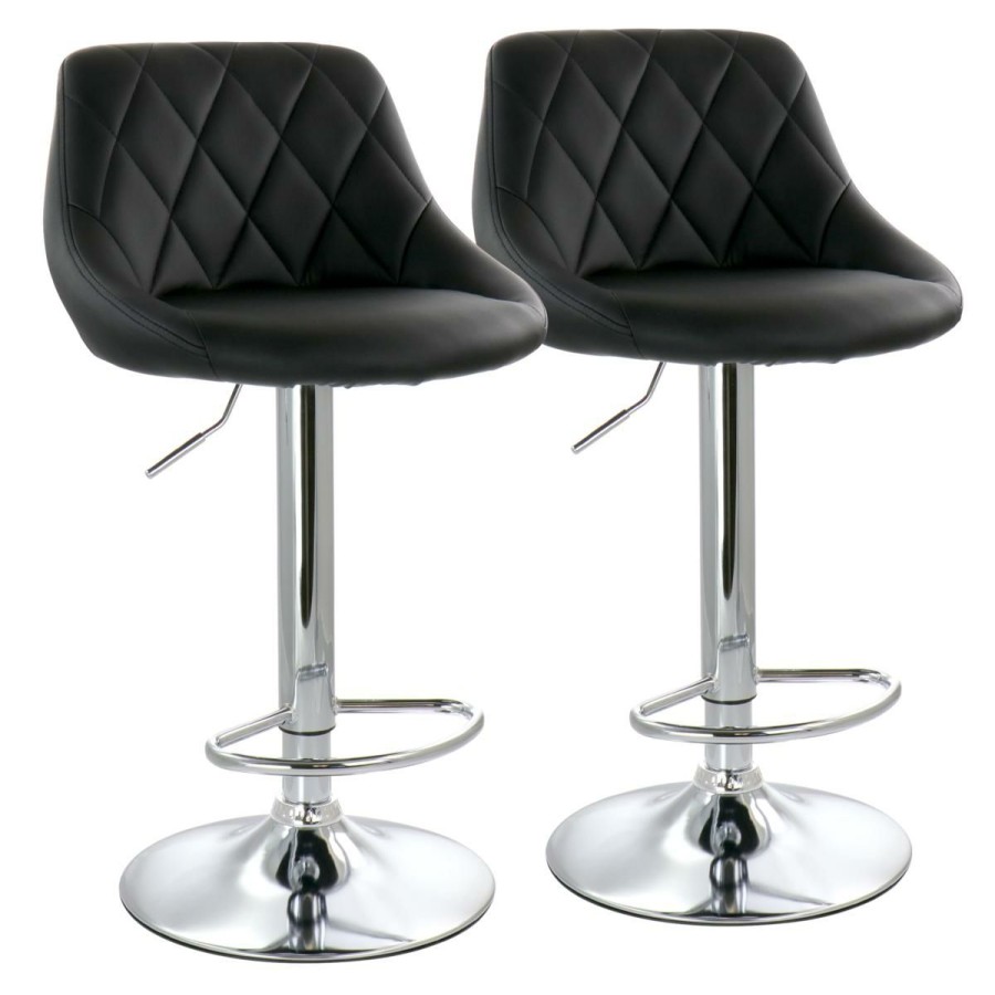 Furniture * | Limit Offer Elama 2-Piece Diamond Stitched Faux Leather Bar Stool W/ Black Base