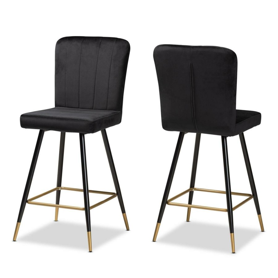 Furniture * | Glamor Model Wholesale Interiors Preston Velvet Fabric Upholstered 2Pc Stool Set