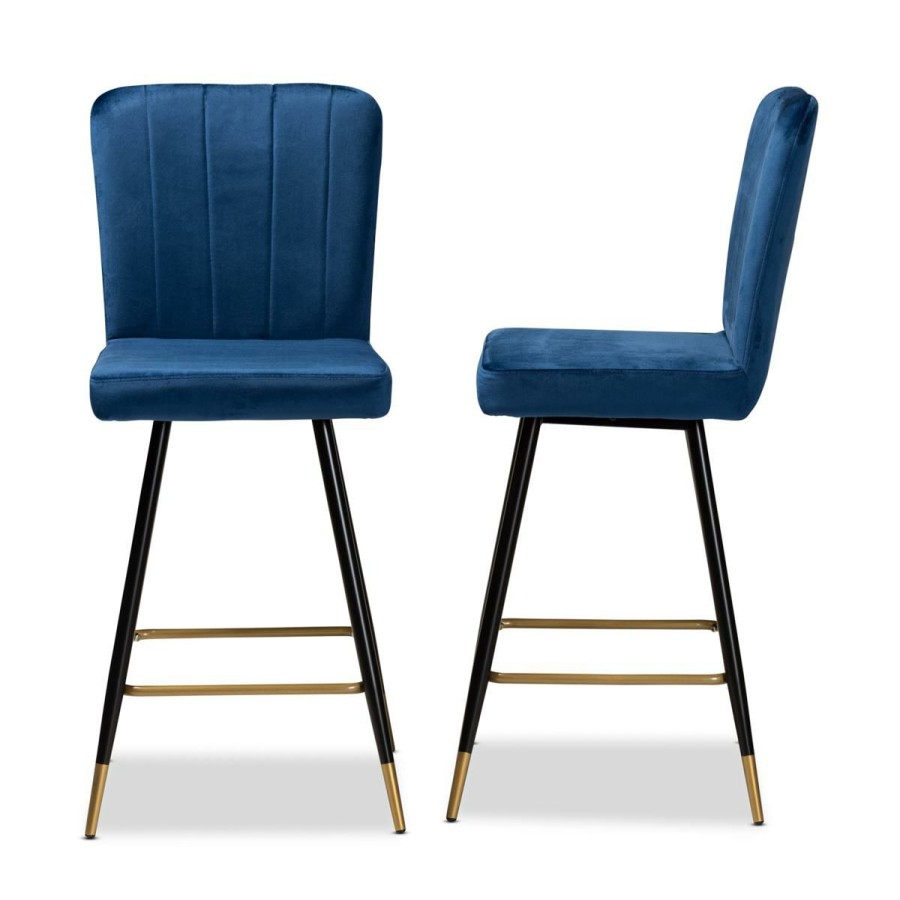 Furniture * | Glamor Model Wholesale Interiors Preston Velvet Fabric Upholstered 2Pc Stool Set