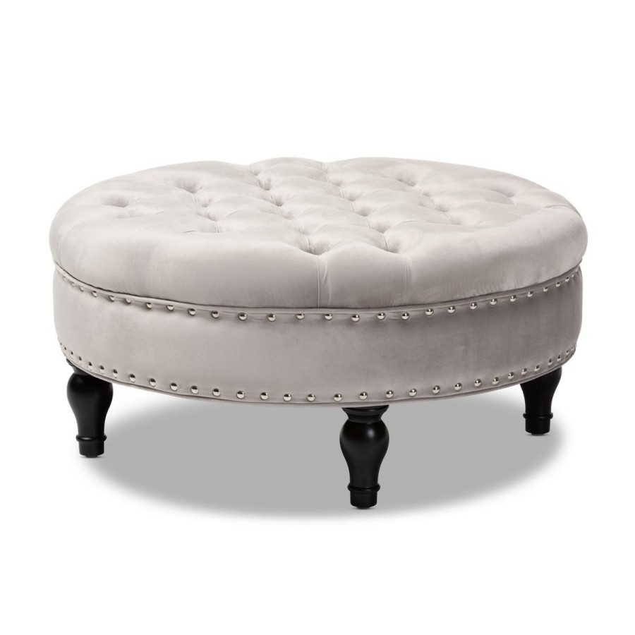 Furniture * | Excellent Wholesale Interiors Palfrey Velvet Button Tufted Cocktail Ottoman Slate Gray