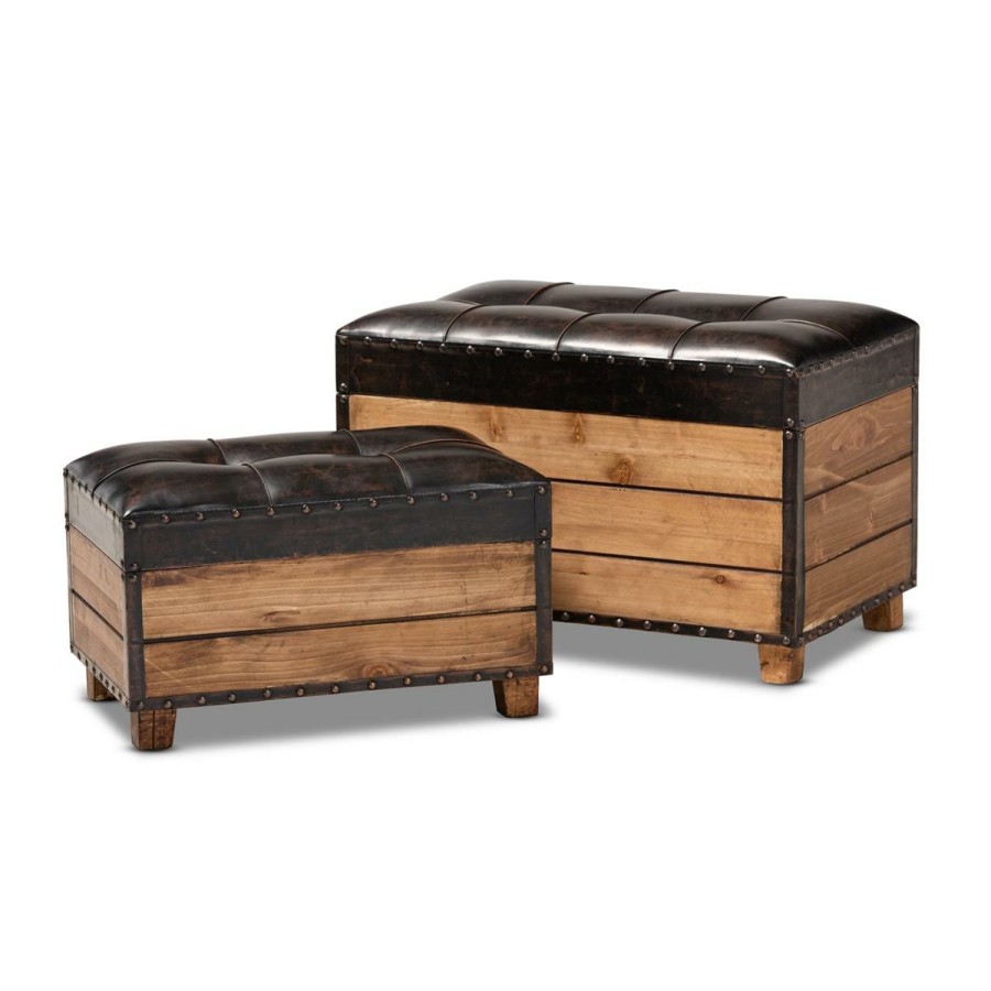 Furniture * | Marelli Faux Leather Upholstered Storage Trunk Ottoman 2-Piece Set Less Expensive