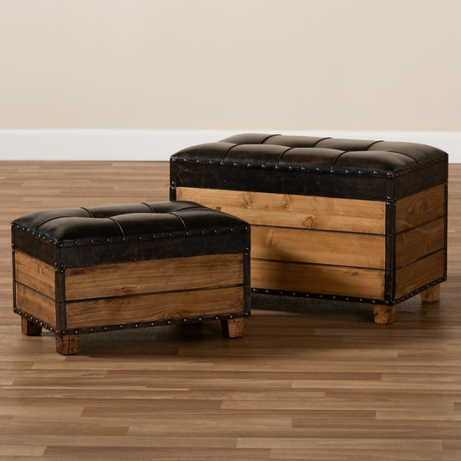 Furniture * | Marelli Faux Leather Upholstered Storage Trunk Ottoman 2-Piece Set Less Expensive