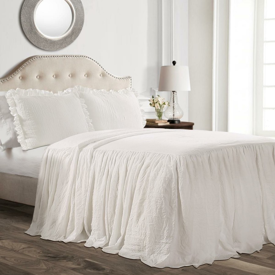 Quilts & Bedspreads * | High Quality Lush Decor Ruffle Skirt Bedspread White 3Pc Set Queen