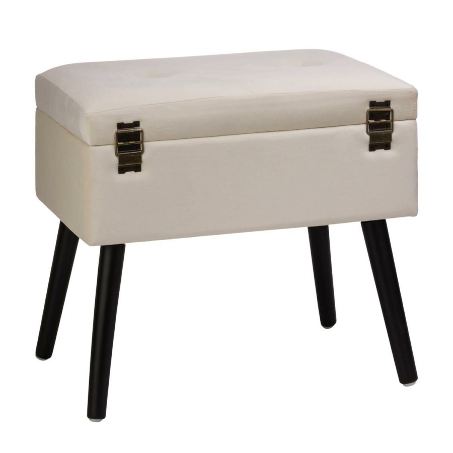 Furniture * | Glitzhome 19.7 Velvet Upholstered Storage Stool With Rubberwood Legs At The Best Price