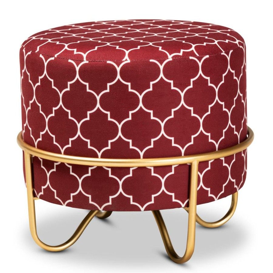 Furniture * | Cut Price Wholesale Interiors Candice Quatrefoil Velvet Upholste Ottoman