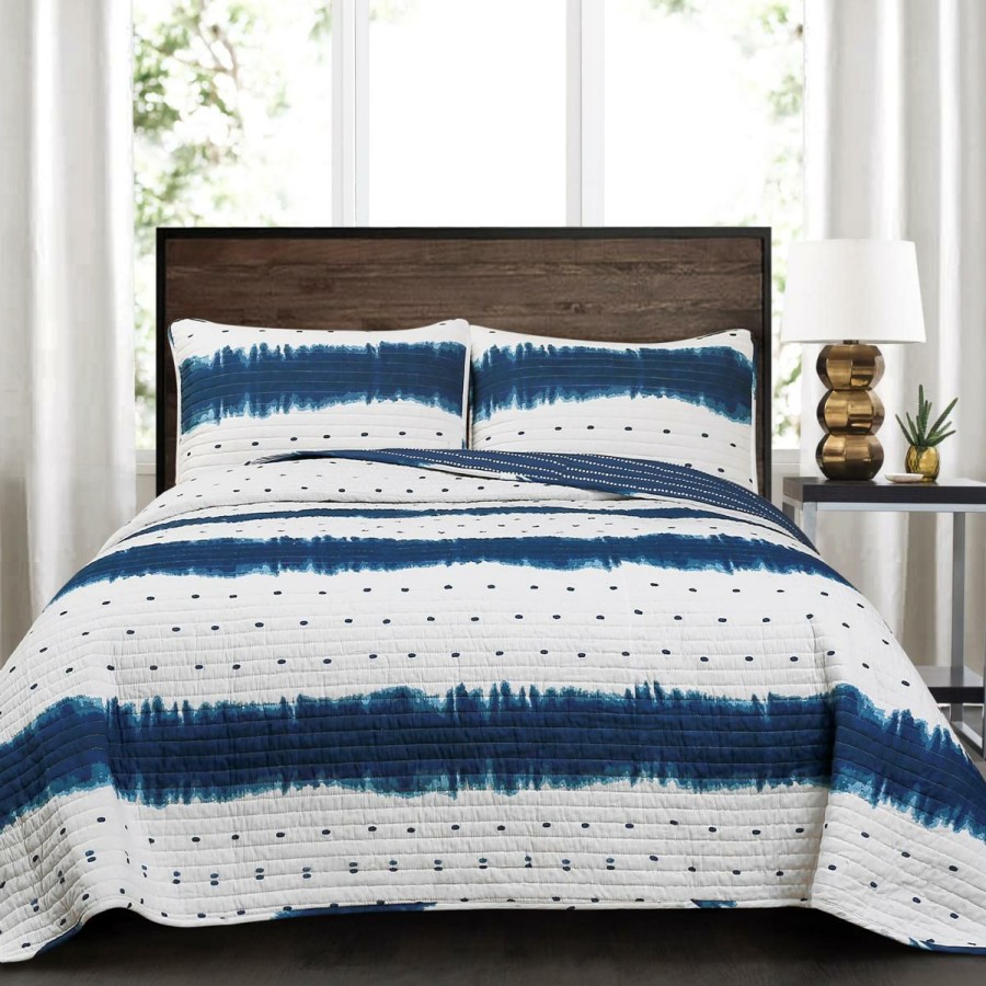 Quilts & Bedspreads * | Reduced Price Lush Decor Jane Shibori Quilt Navy 3-Piece Set Full/Queen