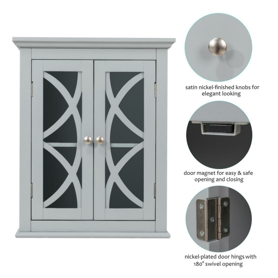 Furniture * | Reduced Price Glitzhome Gray Wall Cabinet With Double Doors