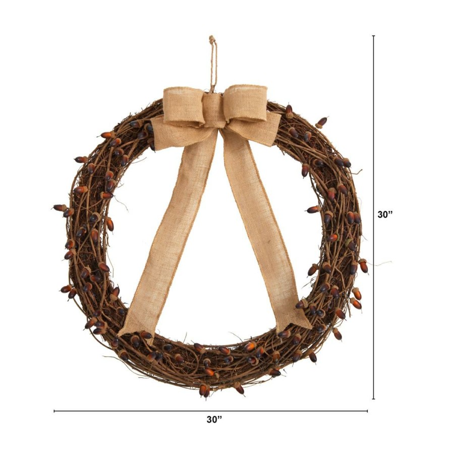 Holiday * | Nearly Natura 30" Fall Acorn And Decorative Bow Autumn Wreath Quality Guarantee