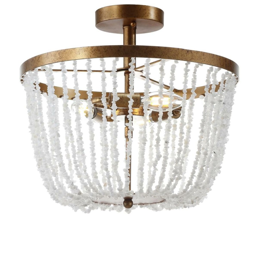 Ceiling Lighting * | Jonathan Y Antique Gold White Georgian 15 Stone Metal Led Flush Mount Superior Style