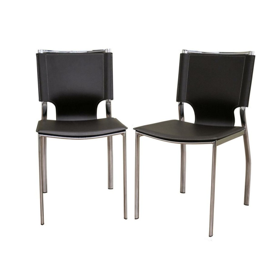 Furniture * | High Quality Dark Brown Bonded Leather Dining Chairs Set Of 2